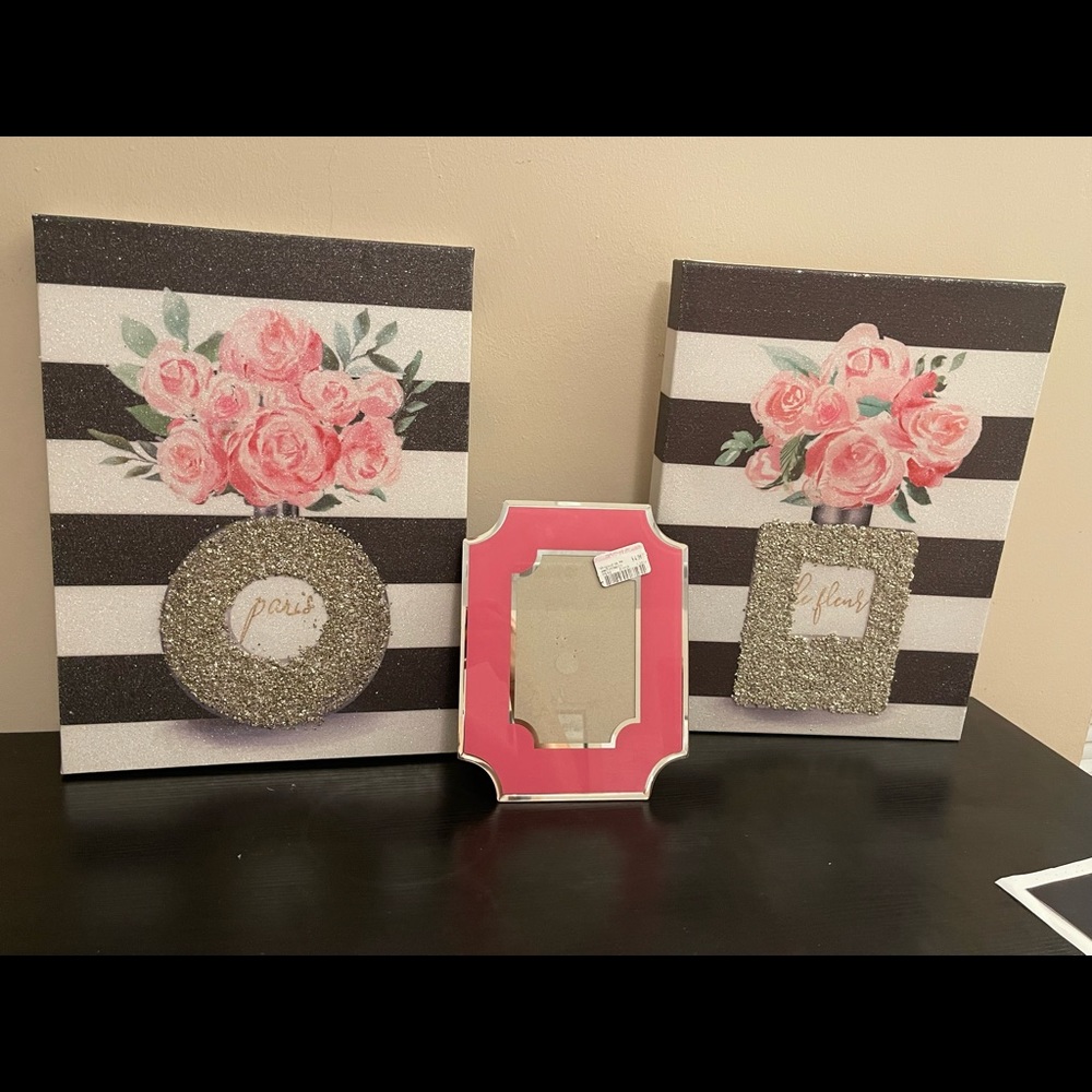 Bebe 12x6 Paris Canvas Wall Decor & 4x6 Pink Frame